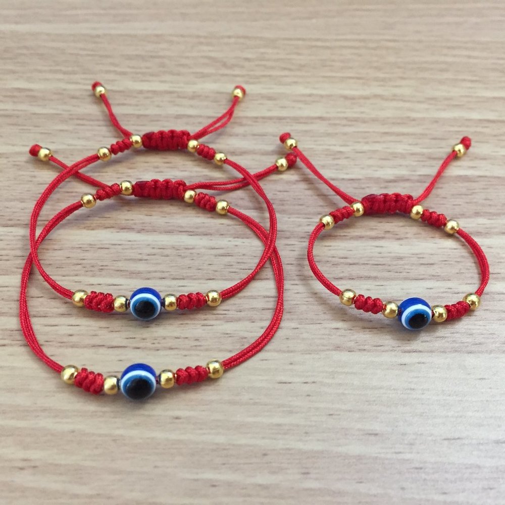 3 Pcs Baby & Child Red Bracelet Set Blue Evil Eye